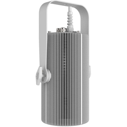 Full-color LED house light in white finish for theaters, churches, auditoriums, and performance venues with professional dimming control.