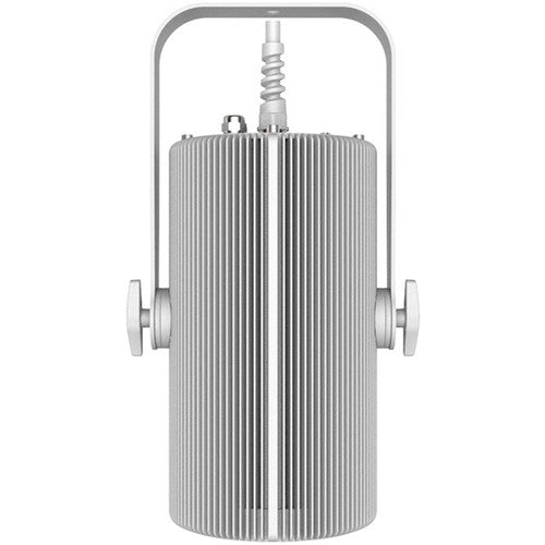 Full-color LED house light in white finish for theaters, churches, auditoriums, and performance venues with professional dimming control.