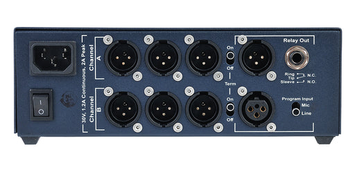 Clear-Com CS-702 two-channel portable intercom main station with headset connection, program input, and stage announce.