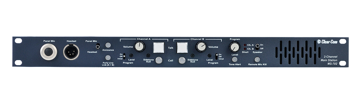 Clear-Com MS-702 two-channel analog intercom main station with headset and built-in speaker
