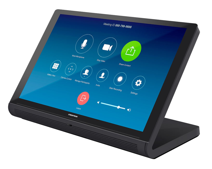 Crestron TS-1070-GV-B-S 10.1-inch Google Meet touch screen in black smooth finish for video conferencing and room control.