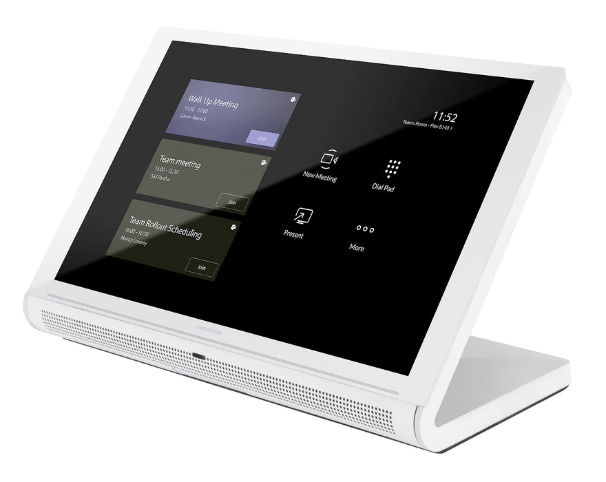 Crestron TS-1070-GV-W-S 10.1-inch Google Meet touch screen in white smooth finish for video conferencing and room control.