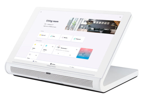 Crestron TS-770R-W 7-inch Tabletop Touch Screen displaying Crestron Home OS interface