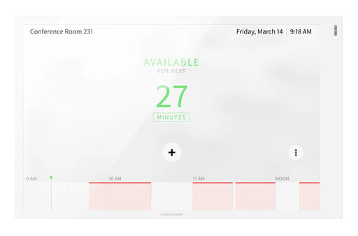 Crestron TSS-1070-W-S 10.1-inch room scheduling touch screen with sleek white design, vibrant display, and seamless enterprise integration.