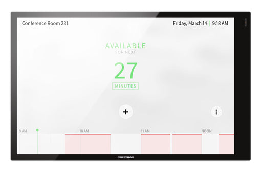 Crestron TSW-1070-B-S 10.1-inch touchscreen control panel in black, designed for smart automation and room scheduling applications.