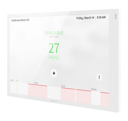 Crestron TSW-1070-W-S 10.1-inch touchscreen control panel in white, designed for smart automation and room scheduling applications.