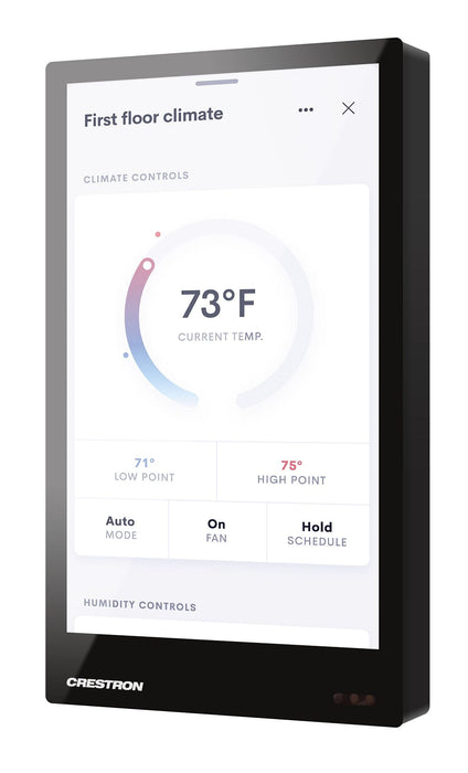 Crestron TSW-570PR-B 5-inch wall mount touch screen with proximity sensor, sleek black finish, and intuitive control interface.