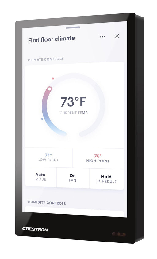 Crestron TSW-570PR-B 5-inch wall mount touch screen with proximity sensor, sleek black finish, and intuitive control interface.