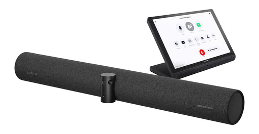 Crestron UC-B31-Z smart soundbar with built-in camera and microphone for seamless Zoom video conferencing.