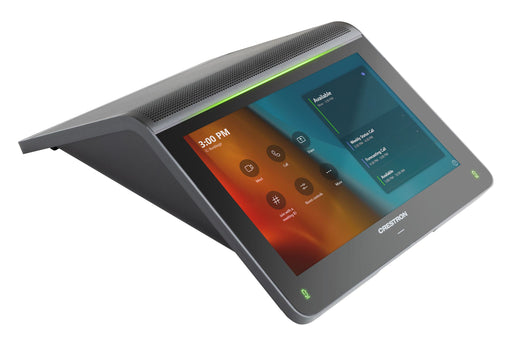 Crestron UC-MM30-T Microsoft Teams tabletop conferencing system with touch screen and high-quality audio for small meeting rooms.
