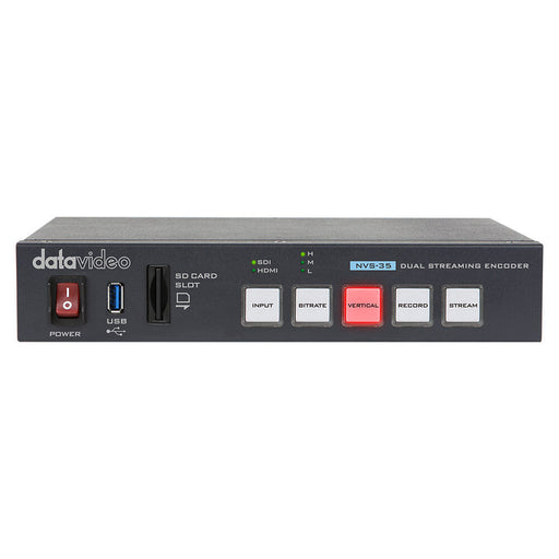 Data Video NVS-35 H.264 Streaming Encoder & MP4 Recorder – real-time streaming and recording with HDMI and SDI inputs.