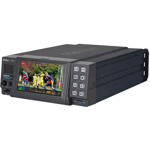 Front view of the Datavideo HDR-80 4K ProRes video recorder with removable SSD