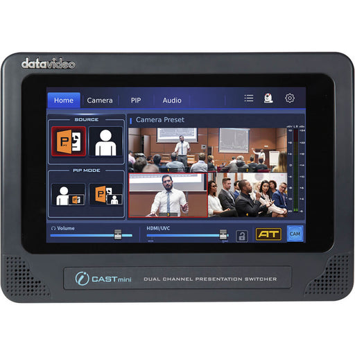 Data Video iCAST Mini compact video switcher with touchscreen interface for seamless live streaming and presentations.