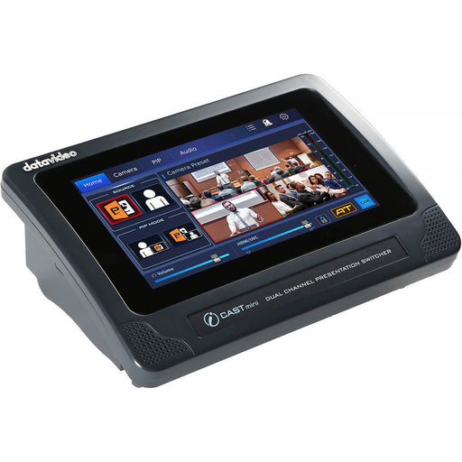 Data Video iCAST Mini compact video switcher with touchscreen interface for seamless live streaming and presentations.