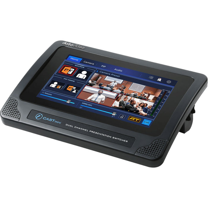 Data Video iCAST Mini compact video switcher with touchscreen interface for seamless live streaming and presentations.