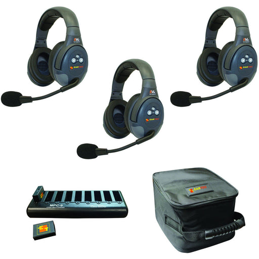 Eartec EVX3D 3-person wireless intercom headset system for hands-free team communication