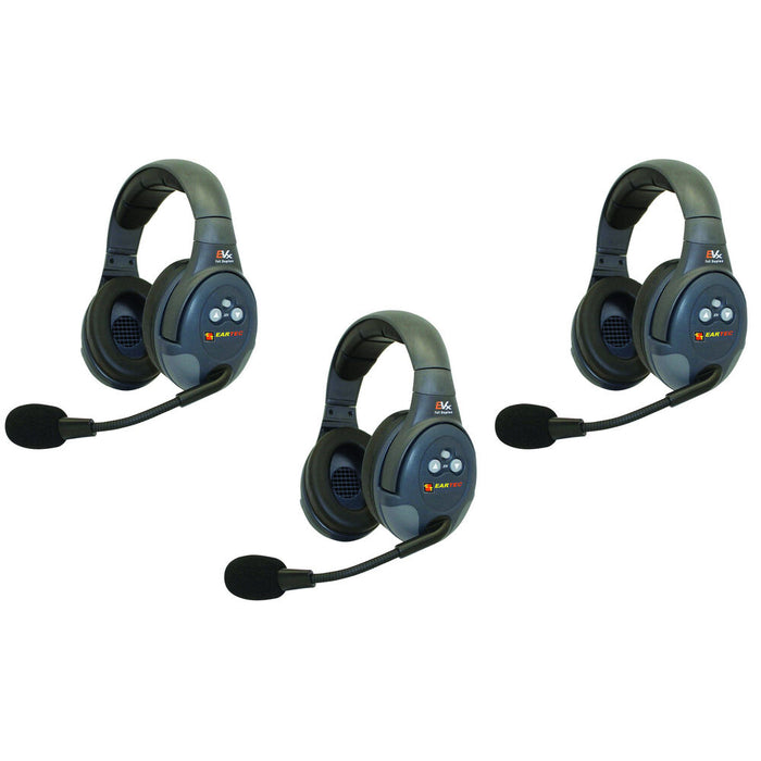 Eartec EVX3D 3-person wireless intercom headset system for hands-free team communication