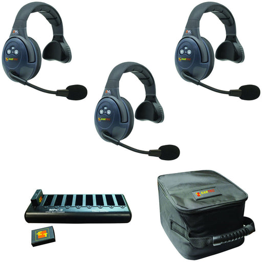 Eartec EVX3S wireless intercom system with three headsets
