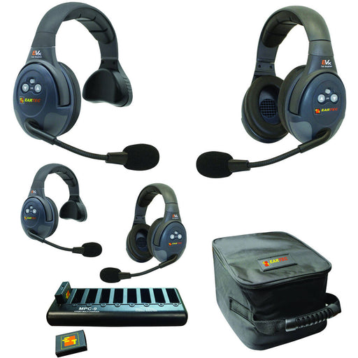 Eartec EVX422 four-user wireless intercom system with single and dual-ear headsets
