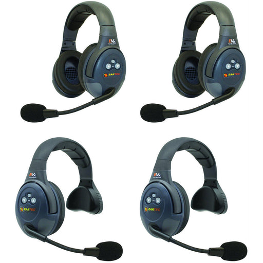 Eartec EVX422 four-user wireless intercom system with single and dual-ear headsets