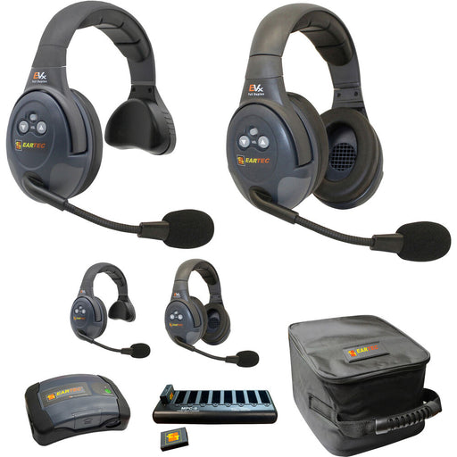 Eartec EVX422-CM 4-person wireless headset system with UltraLITE headsets and padded case