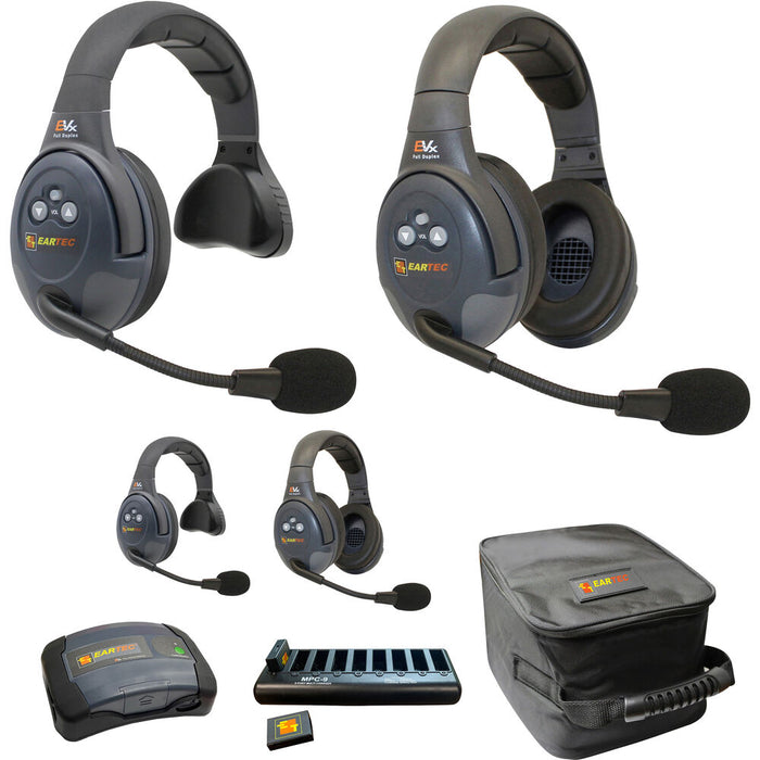 Eartec EVX422-CM 4-person wireless headset system with UltraLITE headsets and padded case