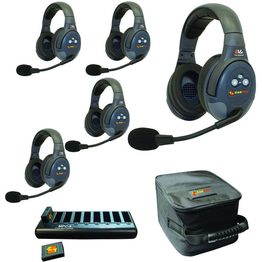 Eartec EVX5D 5-person dual-ear wireless headset intercom system with full-duplex communication