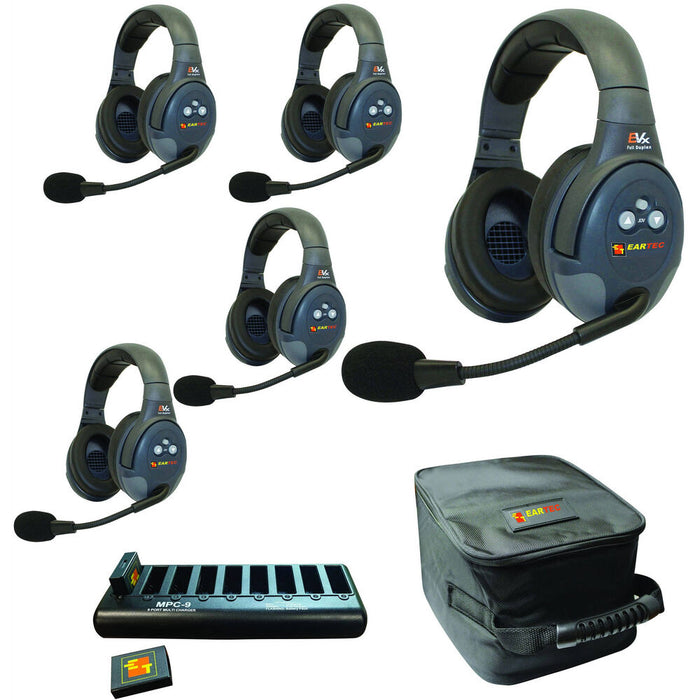 Eartec EVX5D 5-person dual-ear wireless headset intercom system with full-duplex communication