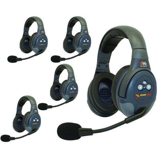 Eartec EVX5D 5-person dual-ear wireless headset intercom system with full-duplex communication