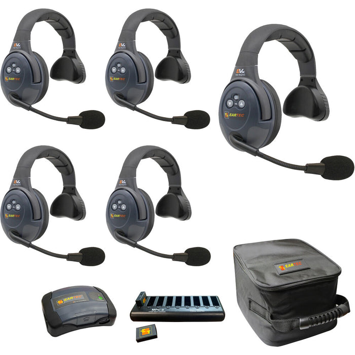 Eartec EVX5S-CM wireless intercom system for 5 users with Com-Center