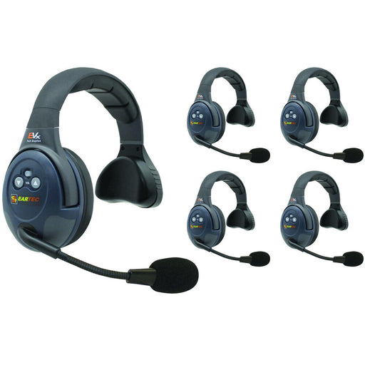Eartec EVX5S wireless intercom system with five headsets and full duplex communication
