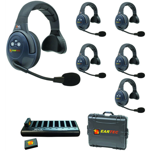 Eartec EVX6S 6-person single-ear wireless intercom system with headsets and base station