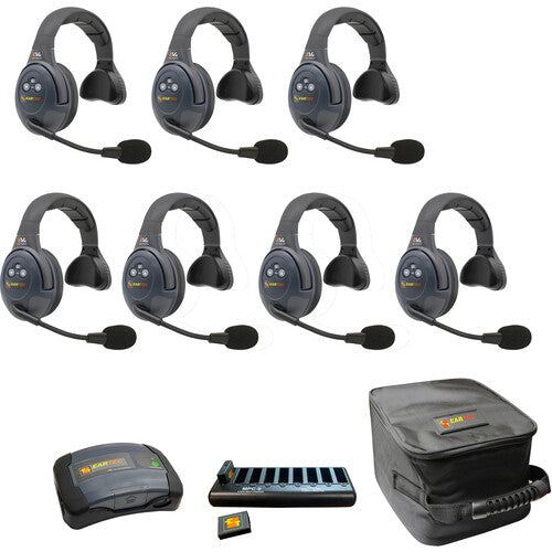 Eartec EVX7S-CM 7-person wireless intercom system with headsets and custom case