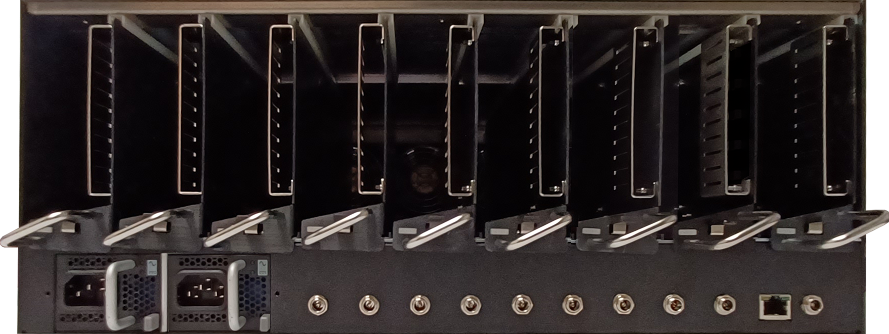 EvertzAV UXP-FR9 Standard 4RU Rack Mountable Frame designed to house up to nine UXP AV Gateway modules for professional AV-over-IP installations.