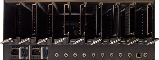 EvertzAV UXP-FR9 Standard 4RU Rack Mountable Frame designed to house up to nine UXP AV Gateway modules for professional AV-over-IP installations.