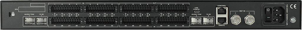 EvertzAV UXP-HUBA-4-32X32 Network-Enabled 32x32 Analog Audio Switch with Dante for professional audio routing and networked AV installations.