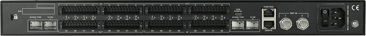 EvertzAV UXP-HUBA-4-32X32 Network-Enabled 32x32 Analog Audio Switch with Dante for professional audio routing and networked AV installations.