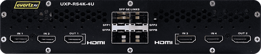 EvertzAV UXP-RS4K-4 Standalone IPMX Certified 10GE AV Quad Image Processor and Receiver for 4K AV-over-IP video processing and multi-window display applications.