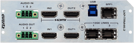 EvertzAV UXP-TRM4K-2 Modular IPMX Certified AV Gateway with 4K UHD HDMI connectivity and professional AV-over-IP transport.