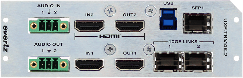 EvertzAV UXP-TRM4K-2 Modular IPMX Certified AV Gateway with 4K UHD HDMI connectivity and professional AV-over-IP transport.
