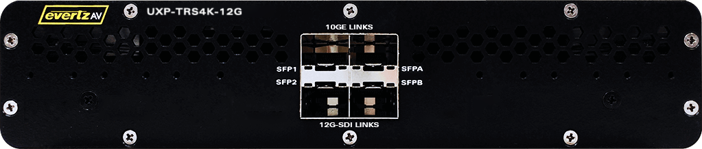 EvertzAV UXP-TRXS-5G Standalone 5G HEVC/H.264 Encoder and Decoder for low-latency video streaming, remote production, and professional broadcast applications.