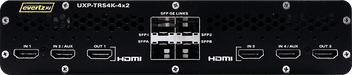 EvertzAV UXP-TRS4K-4x2 Standalone AV Dual HDMI Transceiver for professional 4K HDMI AV-over-IP video, audio, and control distribution.