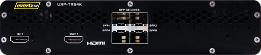 EvertzAV UXP-TRS4K Standalone AV Gateway for 4K UHD AV-over-IP distribution with HDMI connectivity and enterprise-grade network integration.
