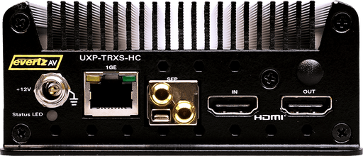 EvertzAV UXP-TRXS-HC Standalone HEVC/H.264 Encoder and Decoder for professional IP video streaming, broadcast contribution, and AV-over-IP applications.