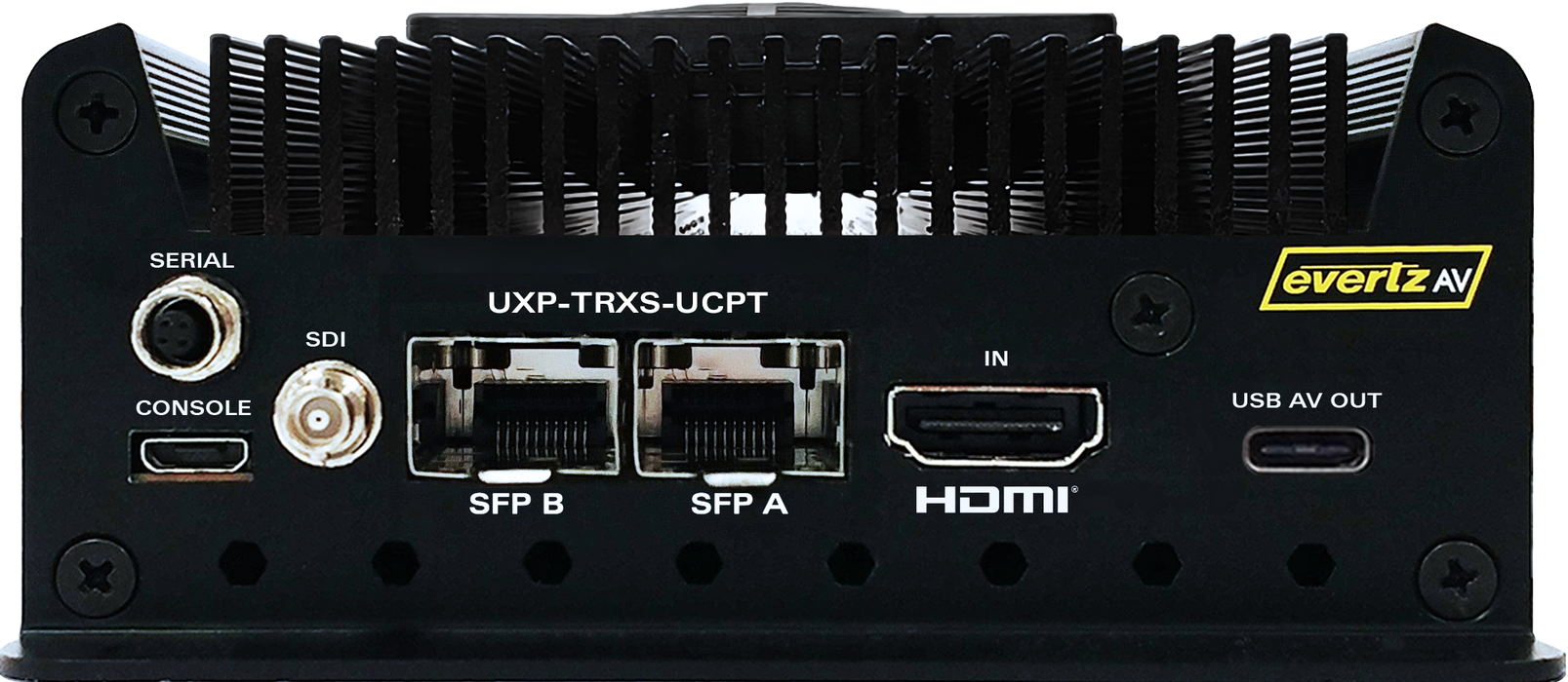 EvertzAV UXP-TRXS-UCPT Standalone IPMX Certified Transceiver Gateway with USB Capture for professional AV-over-IP and video conferencing applications.