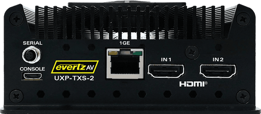 EvertzAV UXP-TXS-2 Standalone Dual-Channel HDMI AV Transmitter for professional dual-source HDMI video, audio, and control signal distribution over IP networks.
