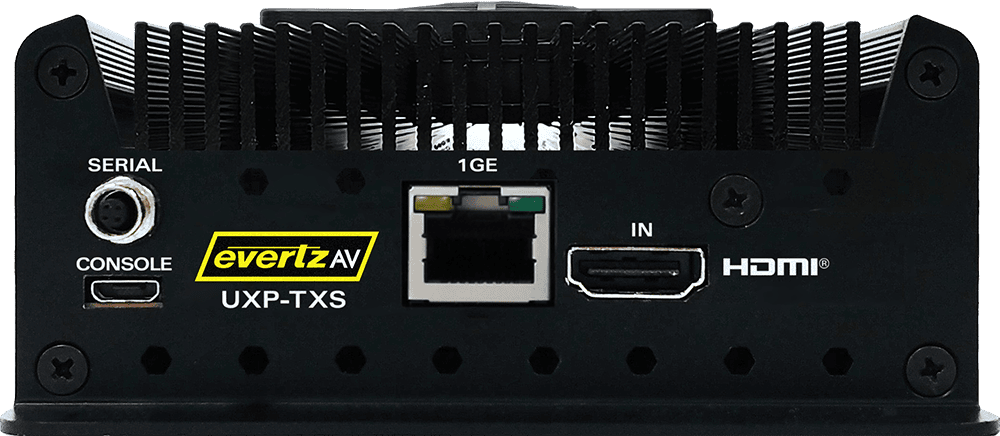 EvertzAV UXP-TXS Standalone Single-Channel HDMI AV Transmitter for professional HDMI video, audio, and control signal distribution over IP networks.