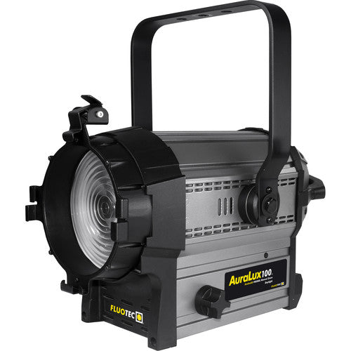 Fluotec AuraLux 100 daylight LED 5.5 inch Fresnel with stand-mount yoke for broadcast and studio lighting