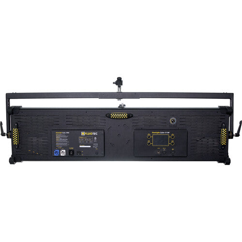 Fluotec Cinelight 200L 4x1 RGBWW LED panel with yoke for broadcast, film, and studio lighting applications.