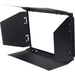 Fluotec 4-leaf barndoor set mounted on StudioLED 650 LED panel for precise light control